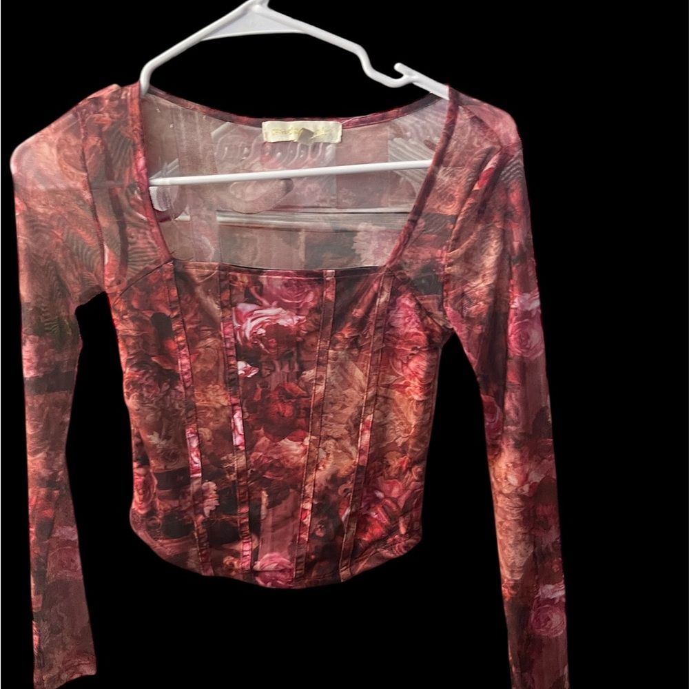 Source Unknown Red Fitted Long Sleeve Blouse